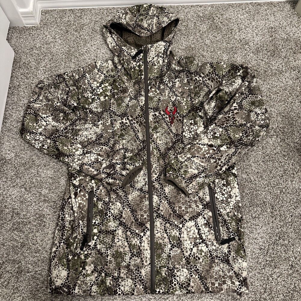 Badlands Jacket Brown Camo EXO Soft Shell Hooded Hunting Zip Pockets Mens Medium